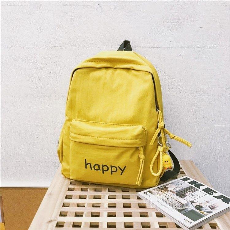 Printed Word Double Shoulders School Bag Travel Backpack Bag with Duck Doll Pendant (Yellow)