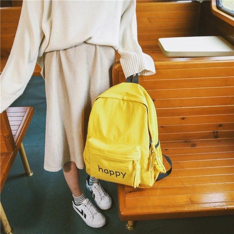 Printed Word Double Shoulders School Bag Travel Backpack Bag with Duck Doll Pendant (Yellow)