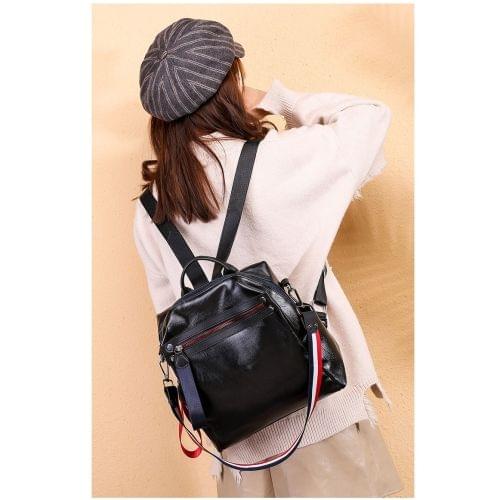 Casual Fashion PU Leather Backpack Ladies Handbag Waterproof Shoulder Bag (Black)