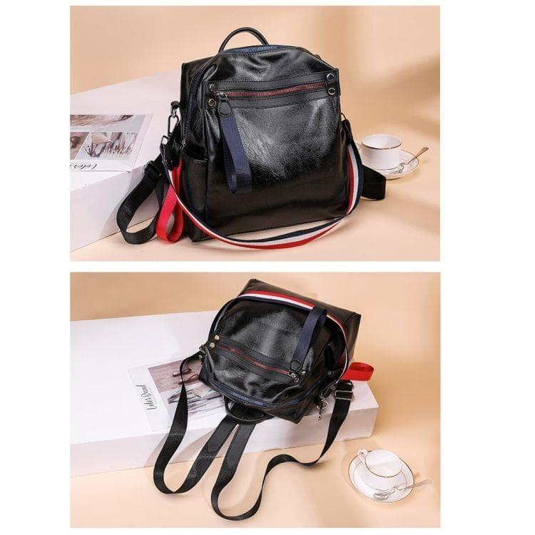 Casual Fashion PU Leather Backpack Ladies Handbag Waterproof Shoulder Bag (Black)
