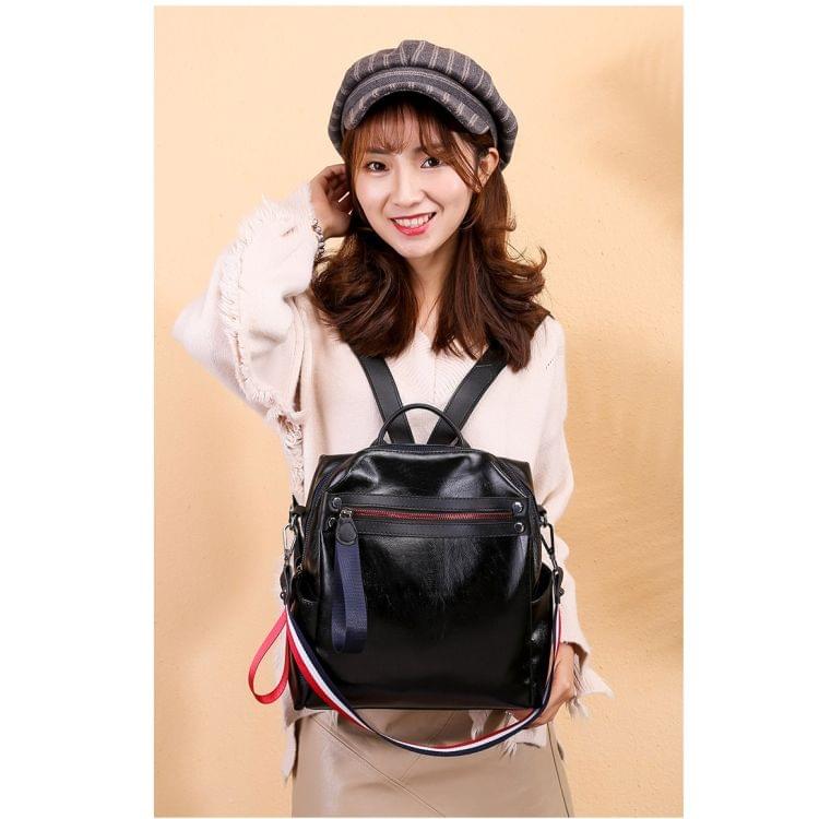 Casual Fashion PU Leather Backpack Ladies Handbag Waterproof Shoulder Bag (Black)