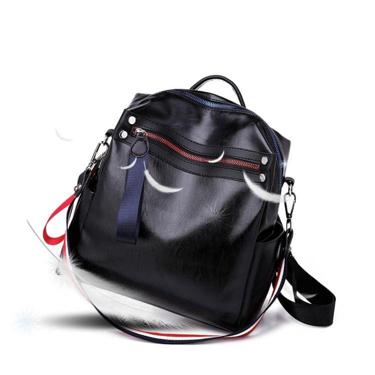 Casual Fashion PU Leather Backpack Ladies Handbag Waterproof Shoulder Bag (Black)