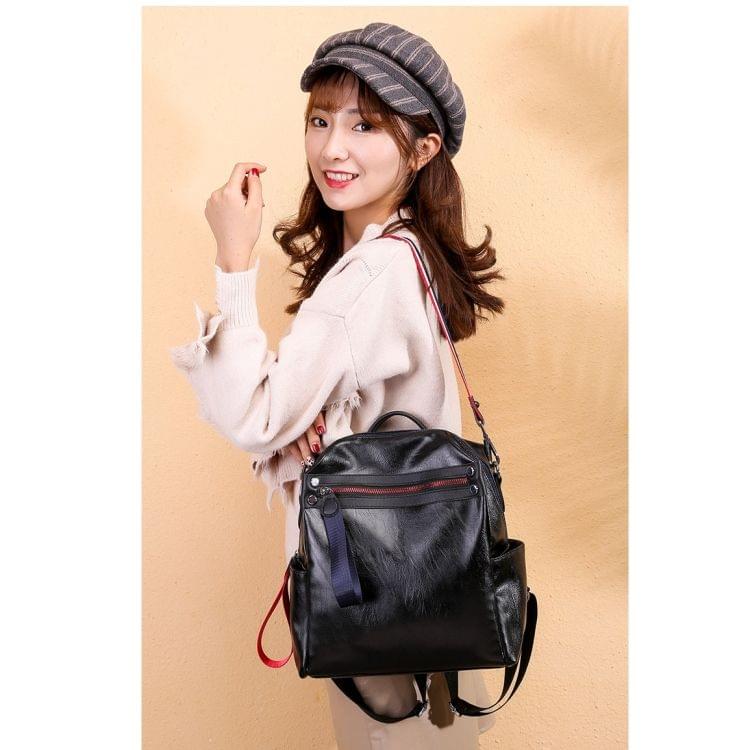 Casual Fashion PU Leather Backpack Ladies Handbag Waterproof Shoulder Bag (Black)