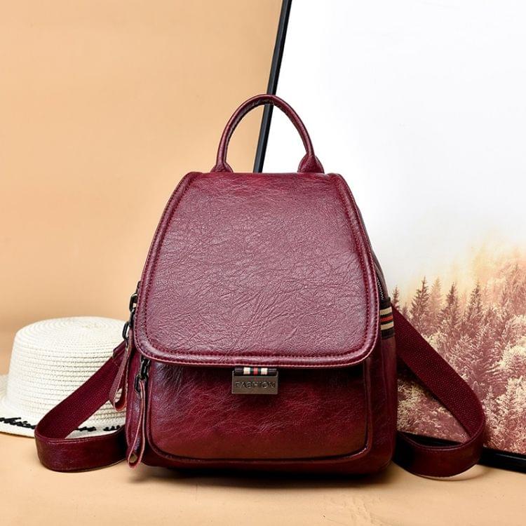 Fashion PU Double Shoulders Bag Ladies Backpack Handbag (Red)