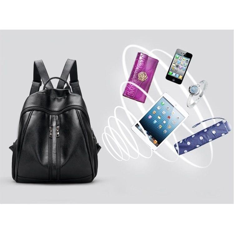 Multi-function Anti-theft Waterproof Casual Fashion Ladies Backpack Crossbody Bag (Black)