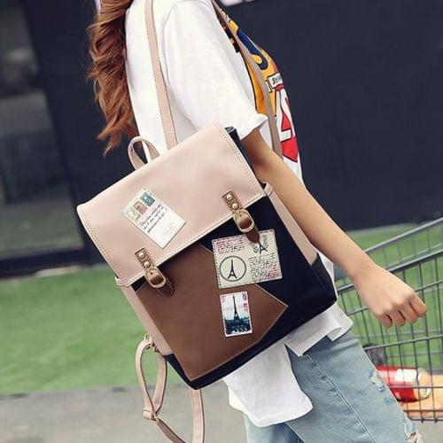 Leisure Fashion PU Leather Backpack Handbag(Black)