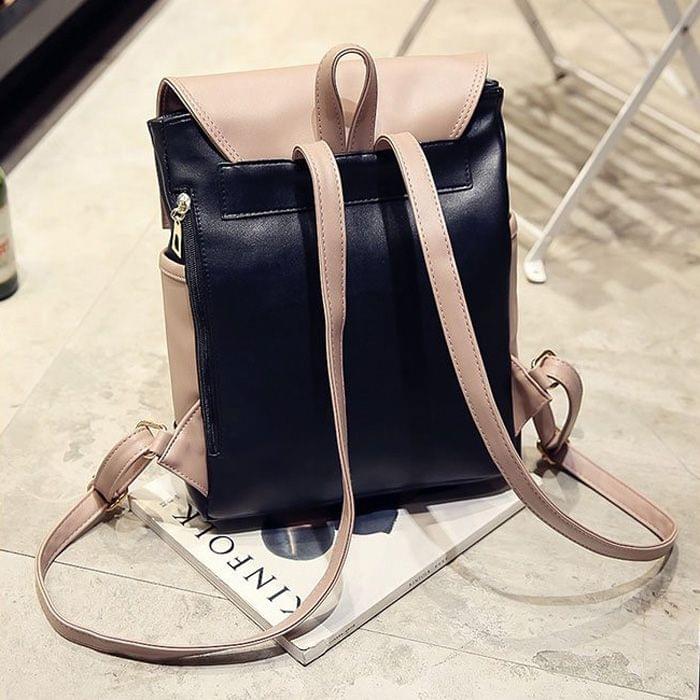 Leisure Fashion PU Leather Backpack Handbag(Black)