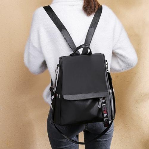 Oxford Cloth Double Shoulders School Bag Travel Backpack Bag (Black)
