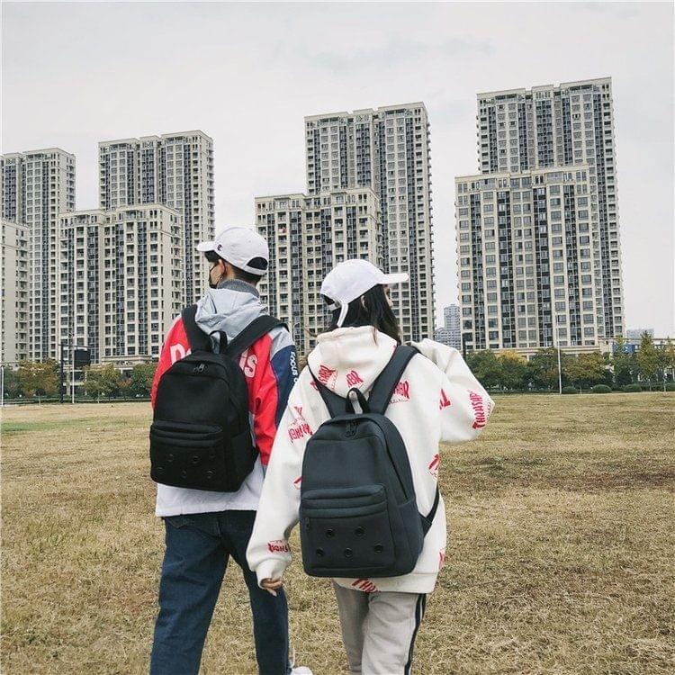 Double Zipper Design Double Shoulders School Bag Travel Backpack Bag (Black)