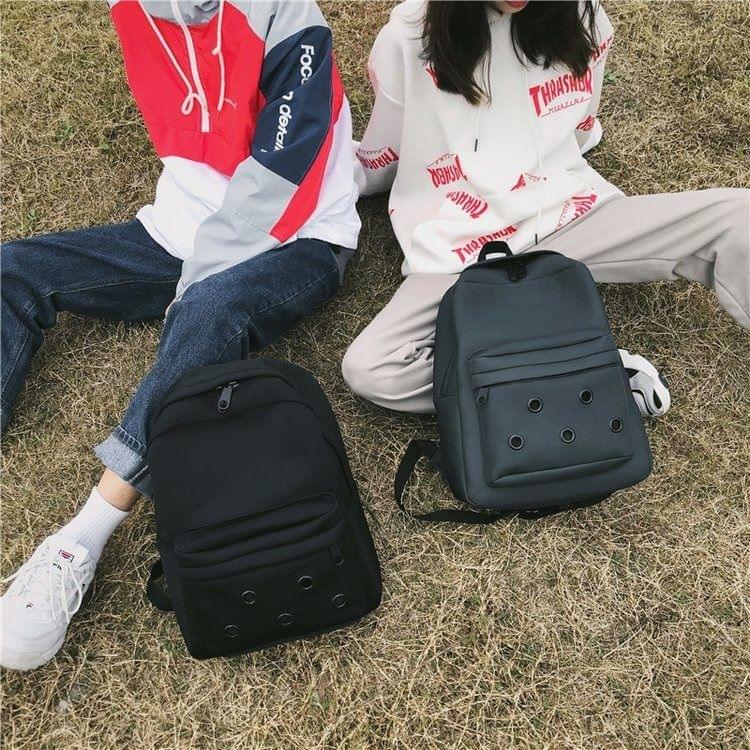 Double Zipper Design Double Shoulders School Bag Travel Backpack Bag (Black)