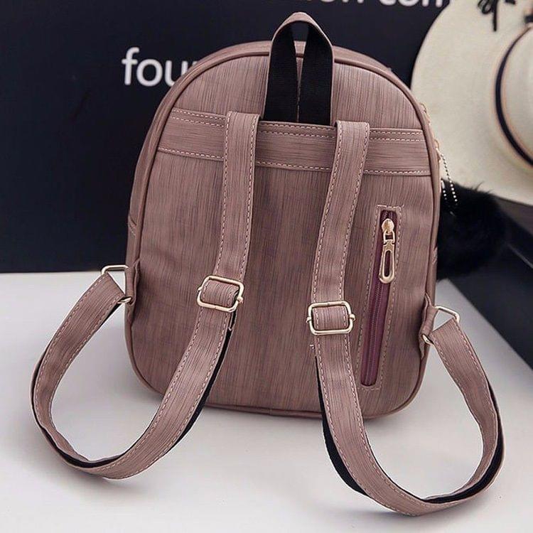 PU Leather Double Shoulders School Bag Travel Backpack Bag (Grey)