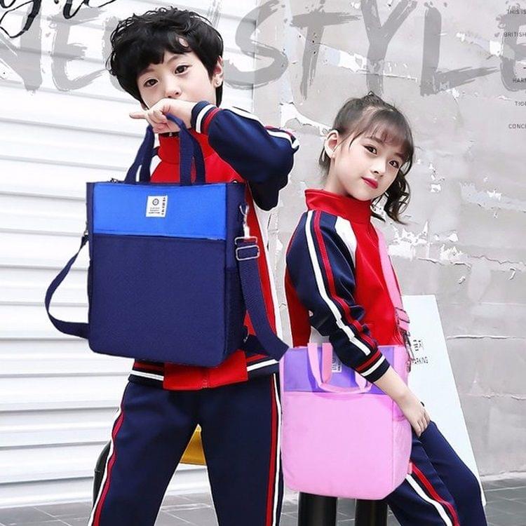 British Style Students Double Shoulders School Backpack Bag Single Shoulder Crossbody Bag (Blue)
