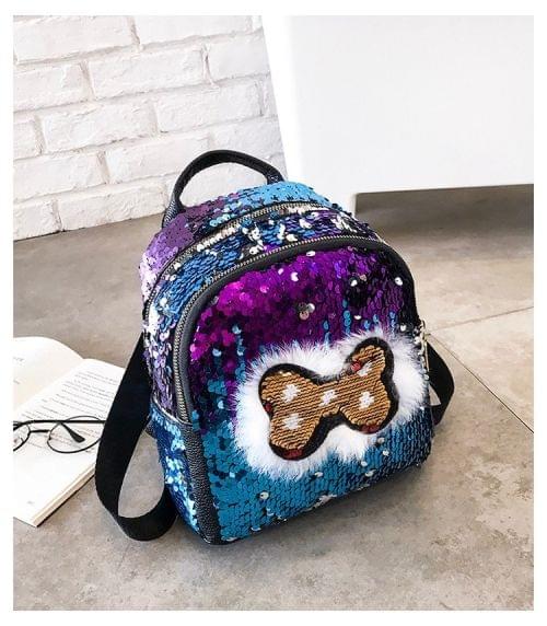 Sequin PU Leather Double Shoulders School  Backpack Bag