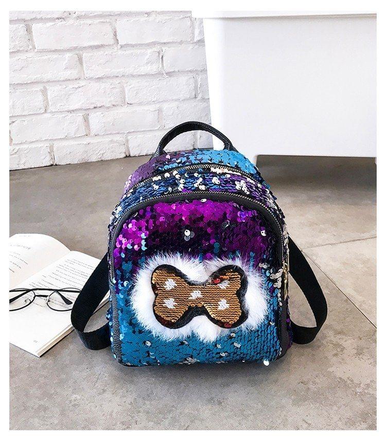 Sequin PU Leather Double Shoulders School  Backpack Bag