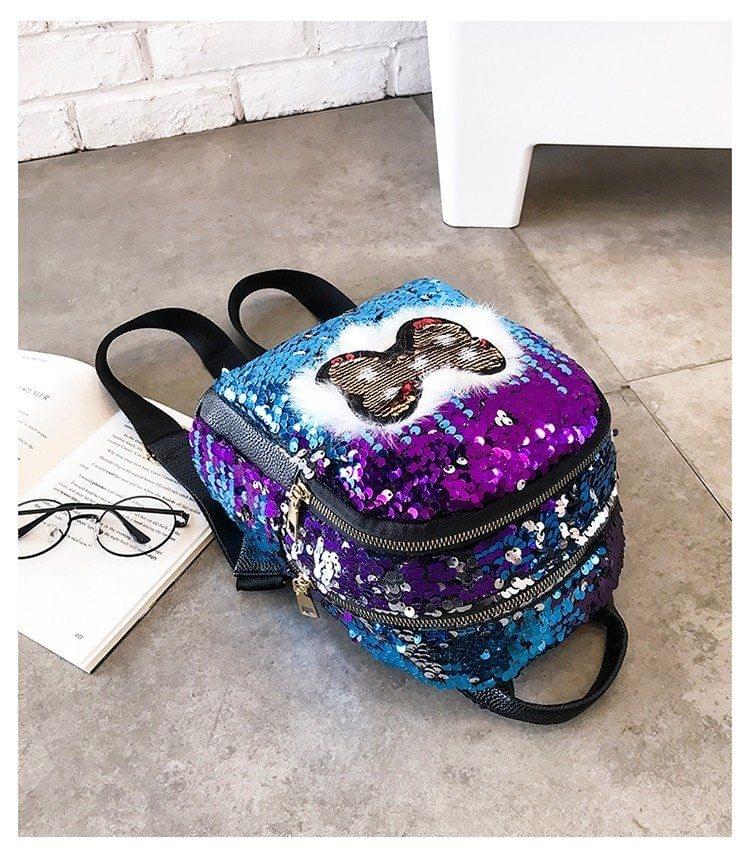 Sequin PU Leather Double Shoulders School  Backpack Bag