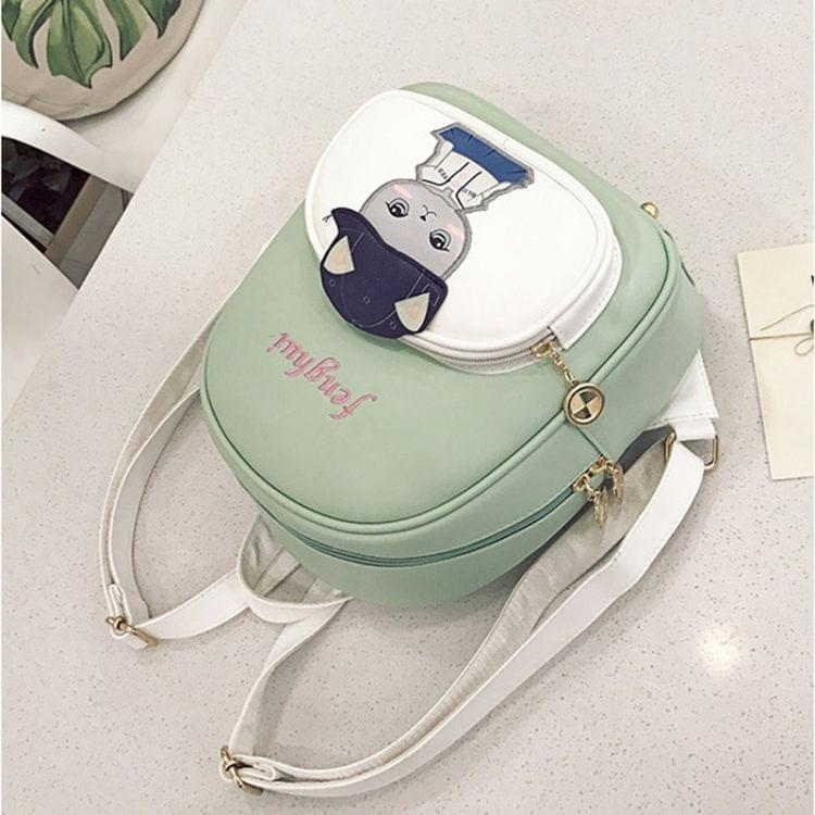 Baseball Cute Cat Pattern PU Leather Double Shoulders Travel Backpack Bag