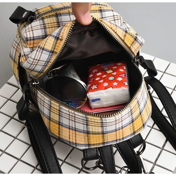 Fashion Plaid Double Shoulders School Bag Travel Backpack Bag