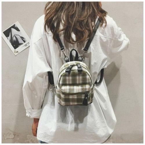 Fashion Plaid Double Shoulders School Bag Travel Backpack Bag