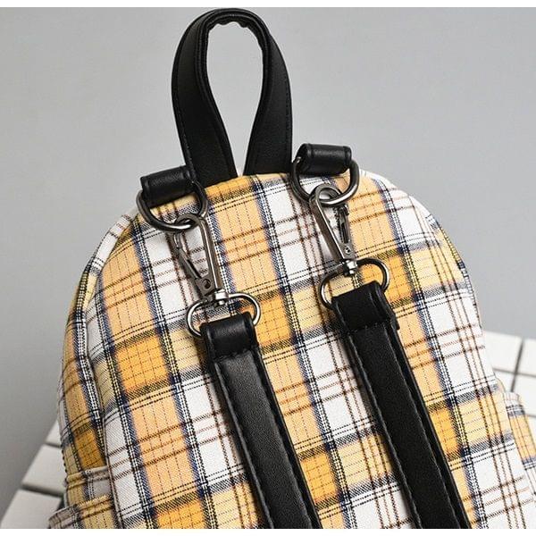 Fashion Plaid Double Shoulders School Bag Travel Backpack Bag