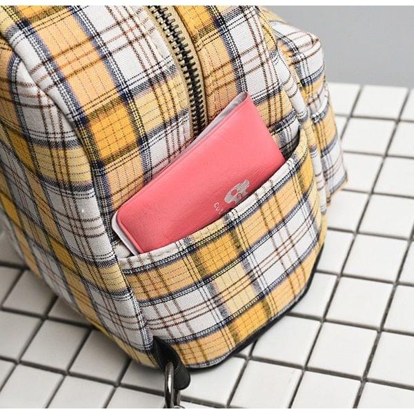 Fashion Plaid Double Shoulders School Bag Travel Backpack Bag