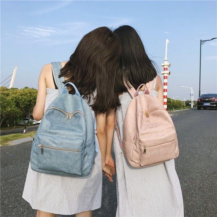 PU Leather Double Shoulders School Bag Travel Backpack Bag
