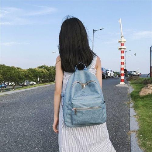 PU Leather Double Shoulders School Bag Travel Backpack Bag
