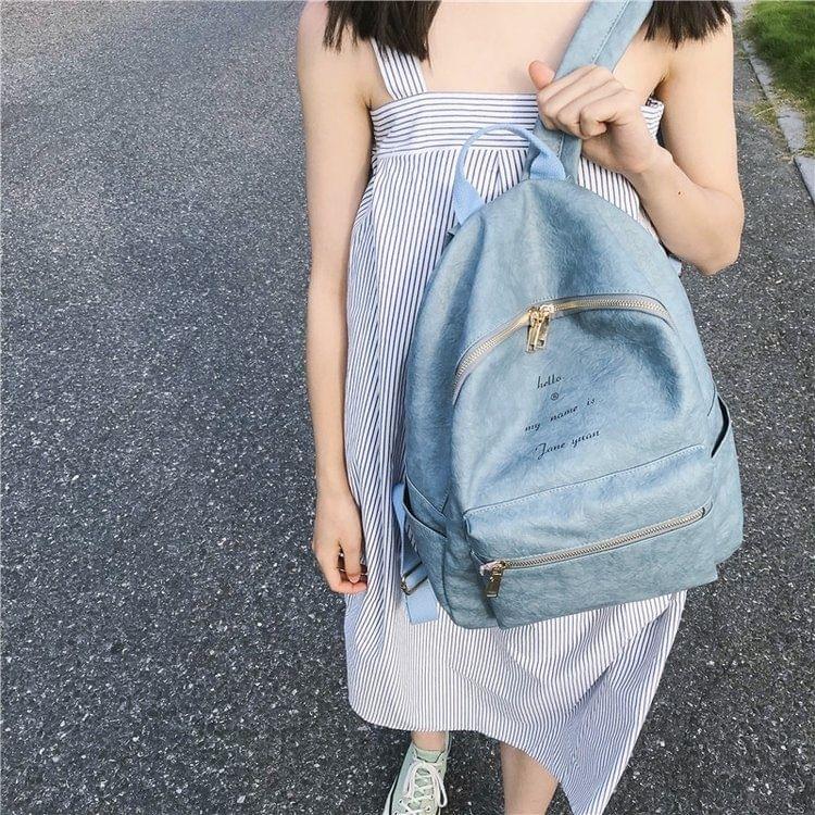 PU Leather Double Shoulders School Bag Travel Backpack Bag