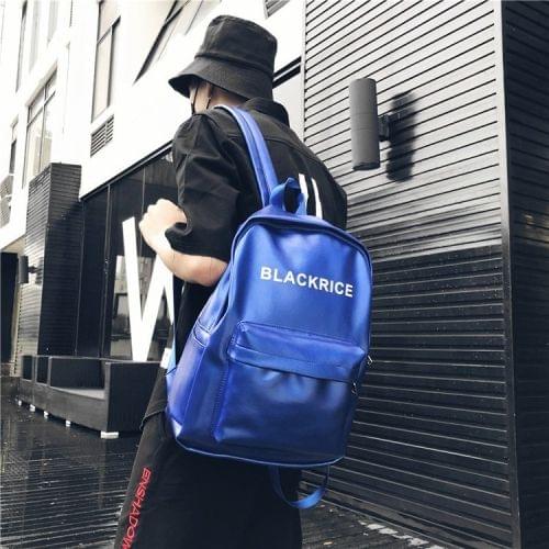 PU Leather Double Shoulders School Bag Travel Backpack Bag (Blue)