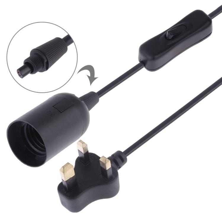 E27 Wire Cap Switch Lamp Holder Chandelier Power Socket with 1.2m Extension Cable, Small UK Plug(Black)