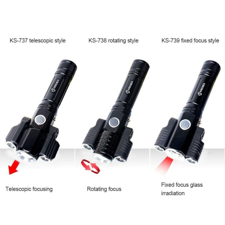 KS-739 USB Charging Waterproof T6+XPE Fixed Focus LED Flashlight with 4-Modes & 18650 lithium battery