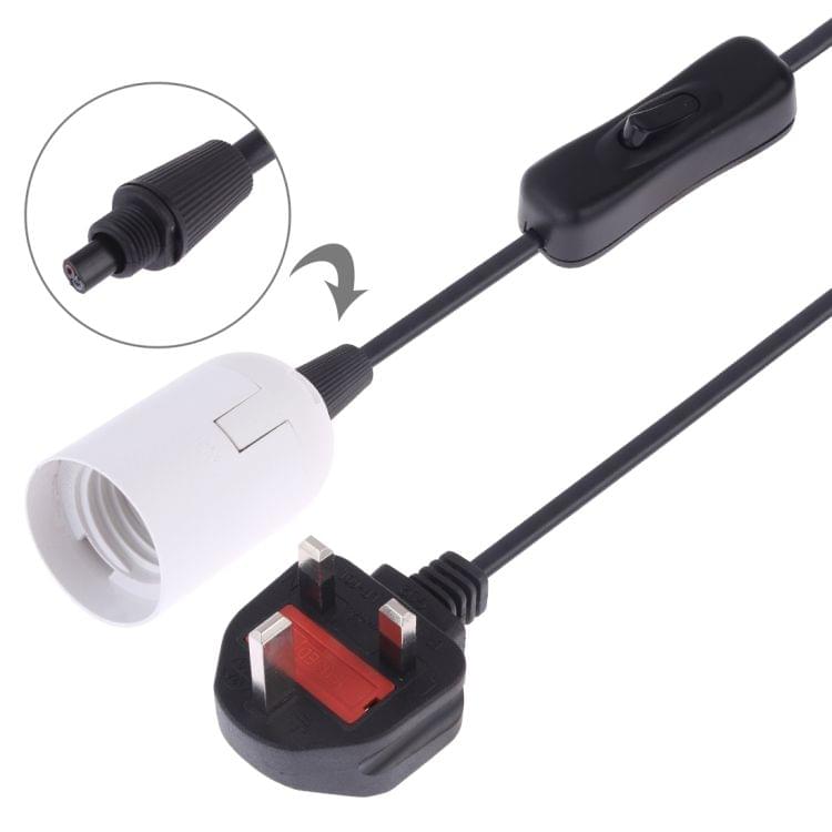 E27 Wire Cap Switch Lamp Holder Chandelier Power Socket with 1.8m Extension Cable, Big UK Plug(White)