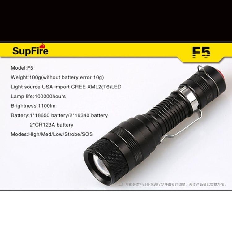 SupFire F5 CREE XML-2(T6) 10W IP67 Waterproof Strong Zoom LED Flashlight