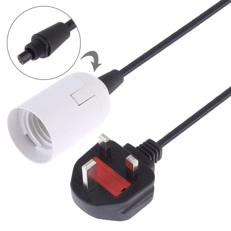 E27 Wire Cap Lamp Holder Chandelier Power Socket with 1.8m Extension Cable, Big UK Plug(White)