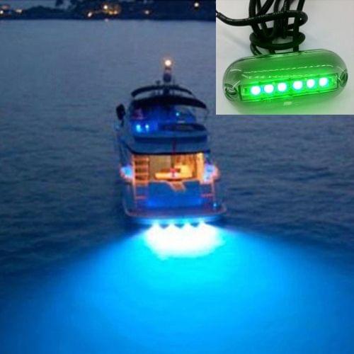 6 LEDs Underwater Fishing Light IP68 Waterproof Boat Night Light Water Landscape Lighting for Marine Boat, Cable Length: 1.2m, DC 12V(Green Light)