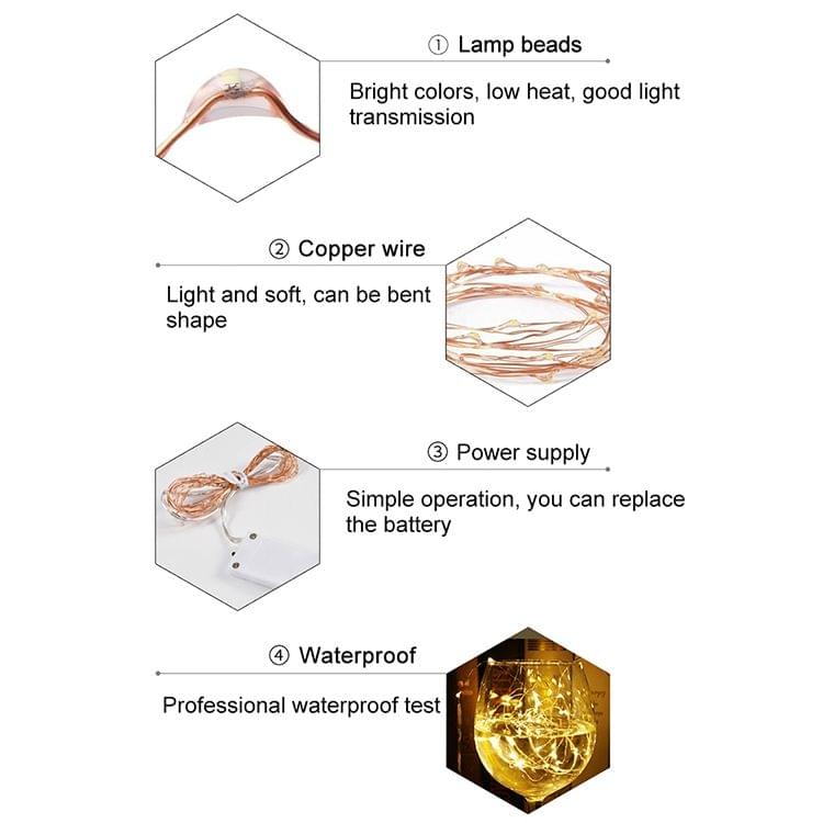 2m Silver Color Copper Wire String Light Festival Lamp / Decoration Light Strip
