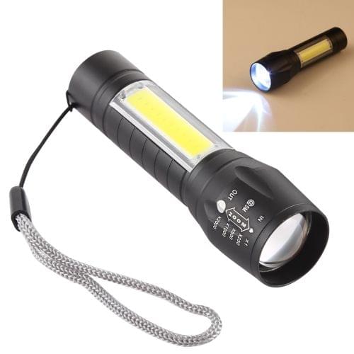 A2 USB Charging Waterproof Zoomable XPE + COB Flashlight with 3-Modes & Storage Box