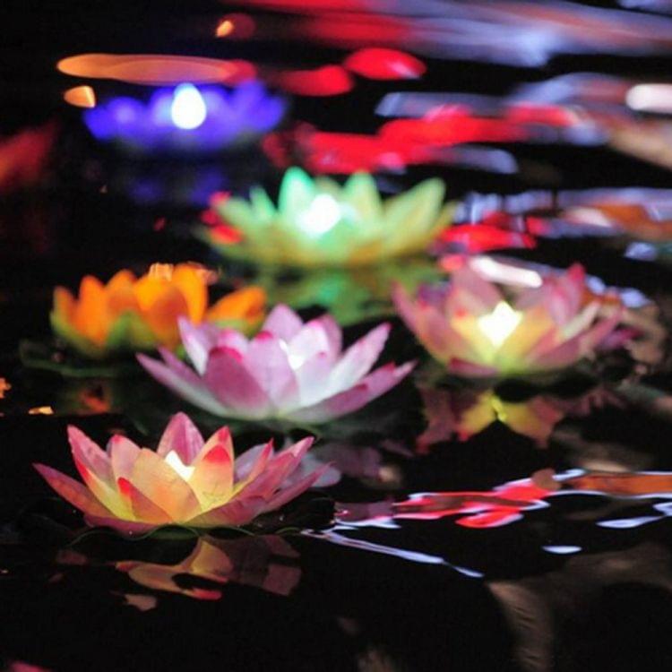 3 Color LED Flood Light Artificial Lotus Floating Flower Shape Lamps For Outdoor Swimming Pool Wishing Party(Yellow)
