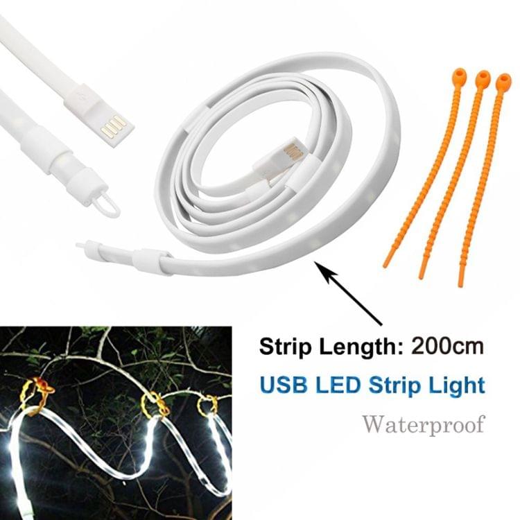 2m 80 SMD2835 LEDs 150LM USB LED Strip Light for Camping Tent, IP65 Waterproof DC 5V (White Light)