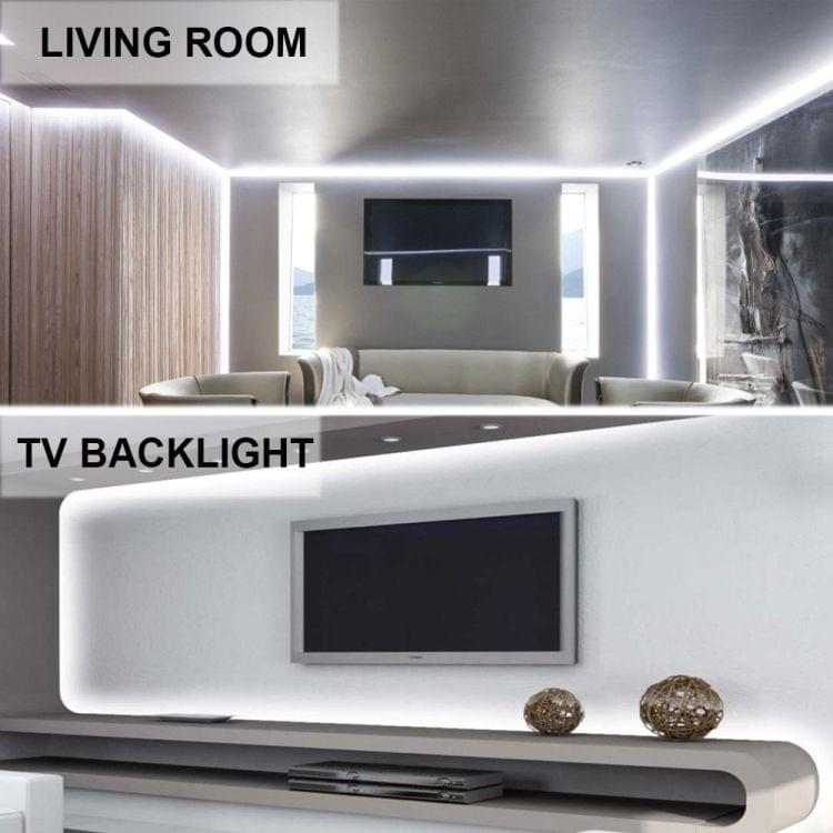 YWXLight Dimmable Light Strip Kit, 5m LED Ribbon, Non-Waterproof For Indoor , 11key Remote Control  LED Strip Lamp 300led EU Plug (Cold White)
