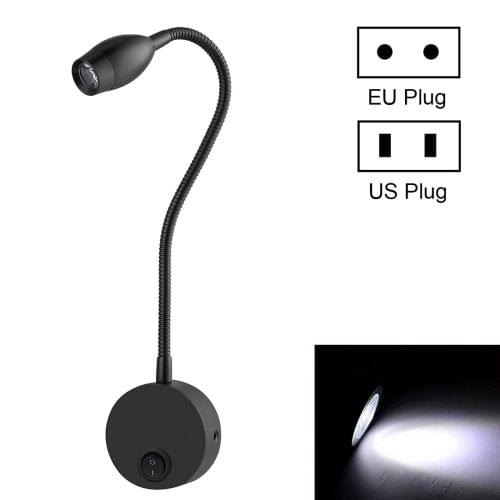 3W Black Shell Flexible Goose Neck White Light LED Reading Lamp Light
