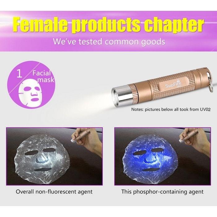 SupFire UV02 Water Resistant Purple Light Fluorescence Detection Flashlight