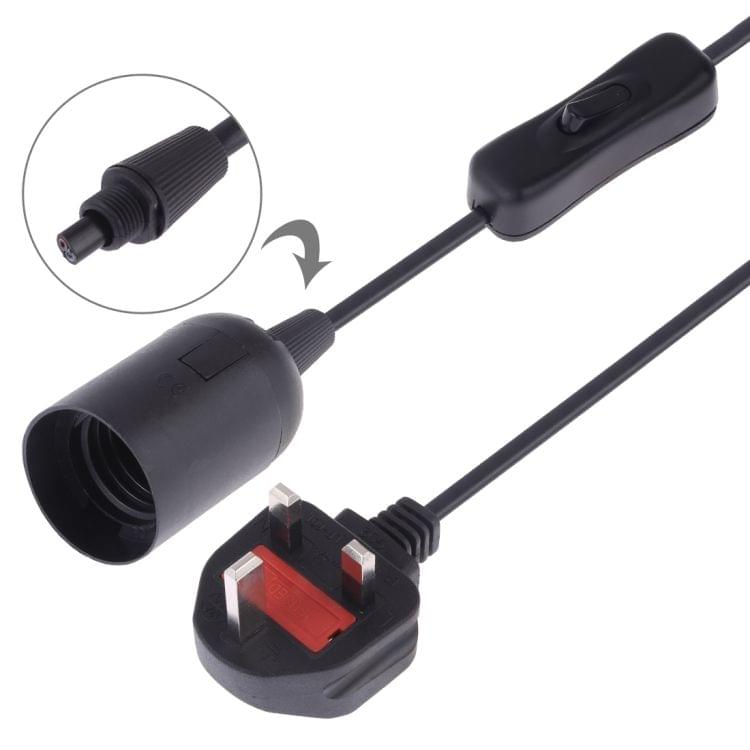 E27 Wire Cap Switch Lamp Holder Chandelier Power Socket with 1.8m Extension Cable, Big UK Plug(Black)