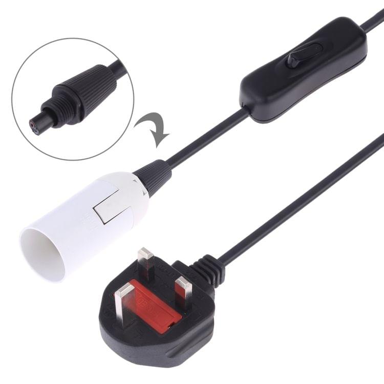 E14 Wire Cap Switch Lamp Holder Chandelier Power Socket with 1.5m Extension Cable, Big UK Plug(White)