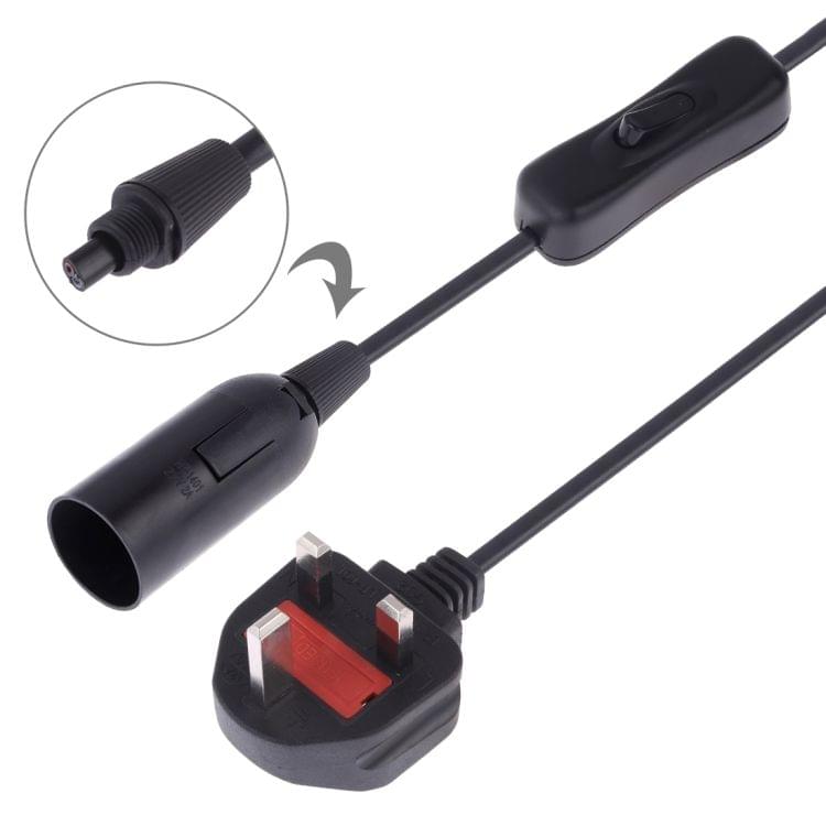 E14 Wire Cap Switch Lamp Holder Chandelier Power Socket with 1.8m Extension Cable, Big UK Plug(Black)