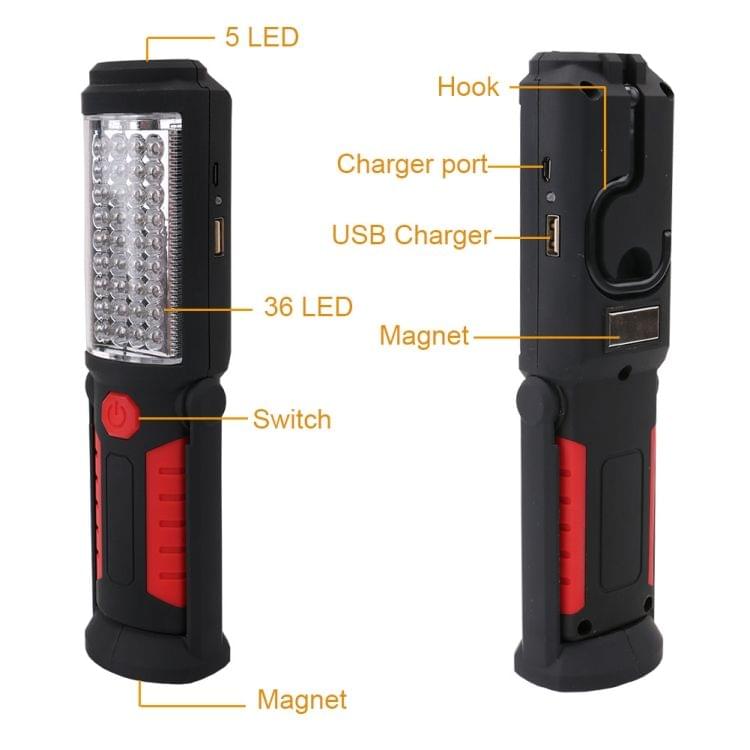 3W USB Charging 36+5LEDs Magnetic Work Flashlight Outdoor Emergency Inspection Work Torch Light(Blue)