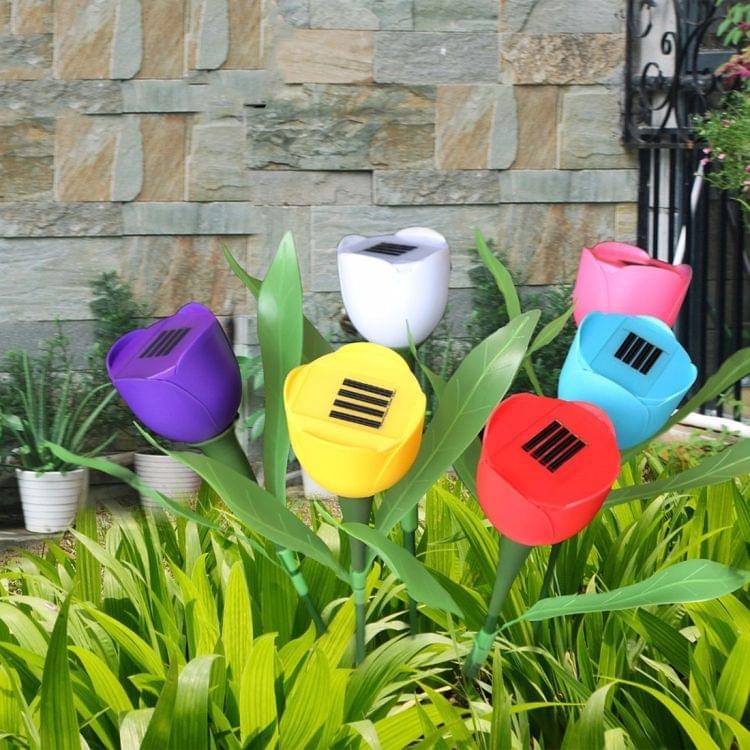 IP44 Waterproof Tulip Flower Shape Solar Powered LED Light Garden Yard Landscape Lamp with Solar Panel(Blue)