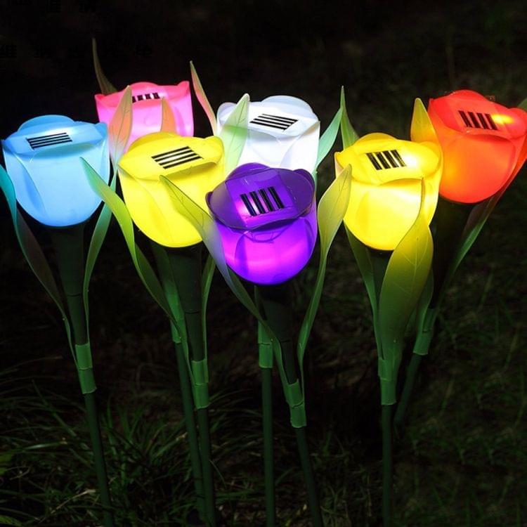 IP44 Waterproof Tulip Flower Shape Solar Powered LED Light Garden Yard Landscape Lamp with Solar Panel(Blue)