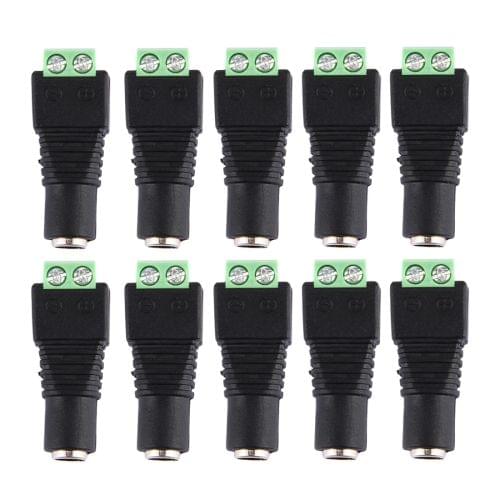 10 PCS Female 2.1x5.5mm DC Power Plug Jack Adapter Connector Plug for LED Strip Light(Green + Black)