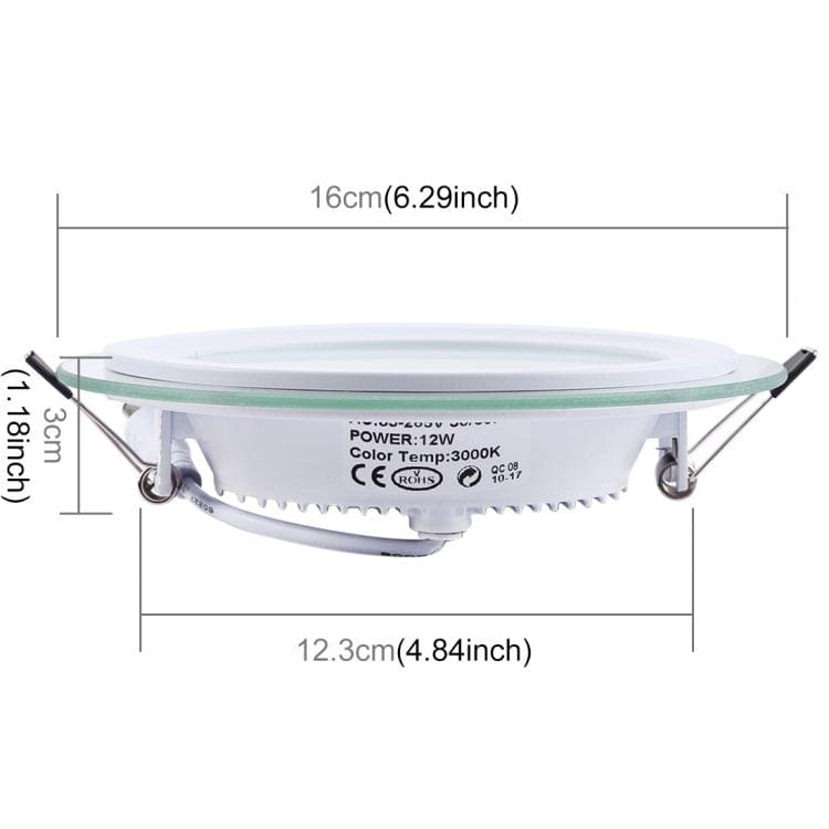 12W 16cm Round Glass Panel Light Lamp with LED Driver