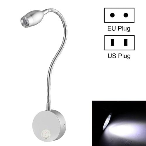 3W Silver Shell Flexible Goose Neck White Light LED Reading Lamp Light